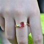 Single Ring Gold Plated Rectangular Simulated Ruby Gemstone Size 9