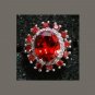 Majestic Oval Crystal and Tiny White and Red Crown on Silver Plated Size 9