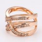 Rose Golden Plated Alloy Cubic Zirconia Hollow Wide Band Ring Size 9