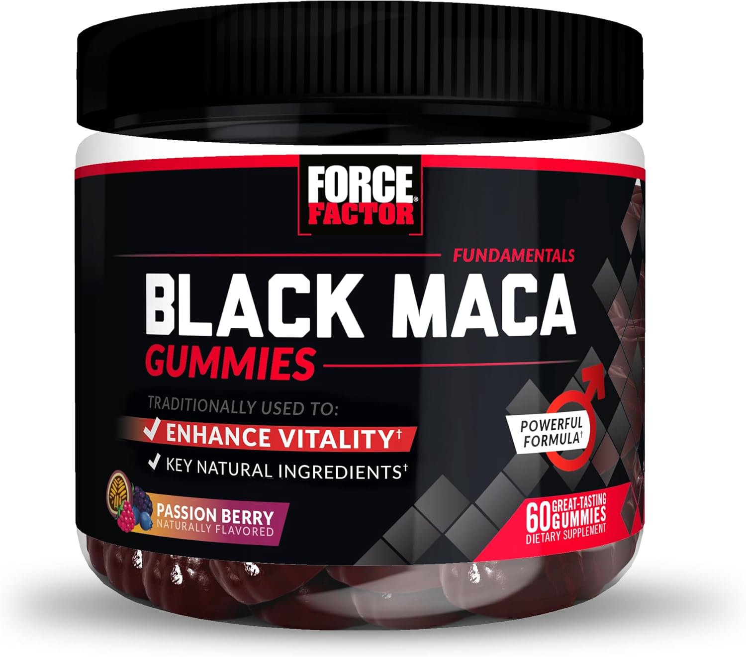 Force Factor Black Maca to Enhance Vitality Men & Women, 60 Gummies