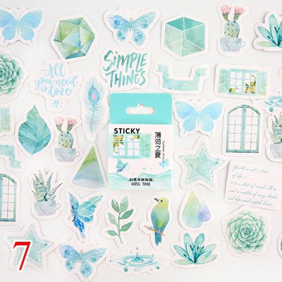 45pcs/box Stationery Stickers Vaporwave DIY Planet Sticky Paper Kawaii Moon Plants Stickers For Deco