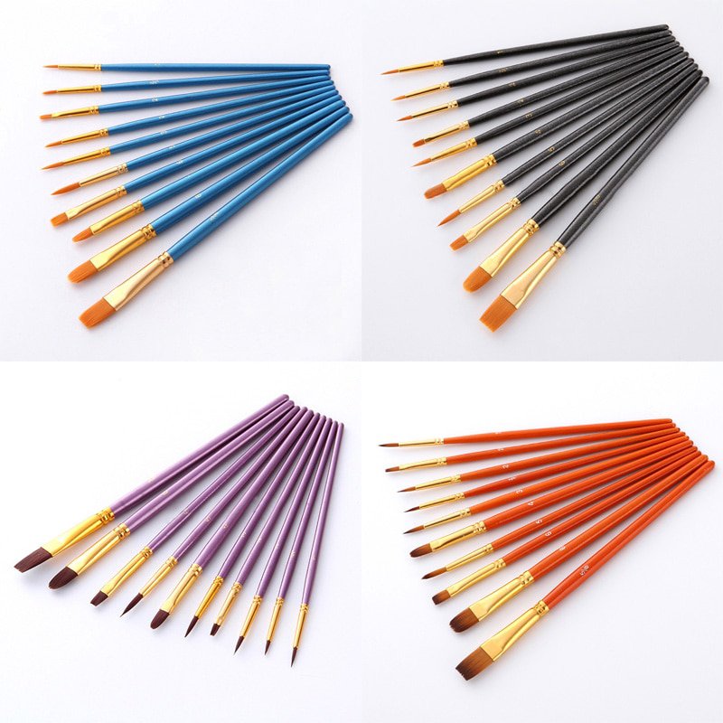 10Pcs/set Nylon Artist Paint Brush Professional Watercolor Acrylic