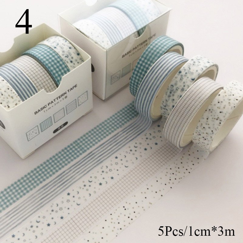 5Pcs/Set Grid Washi Tape Cute Decorative Adhesive Tape Solid Color Masking Tape For Stickers Scrapbo