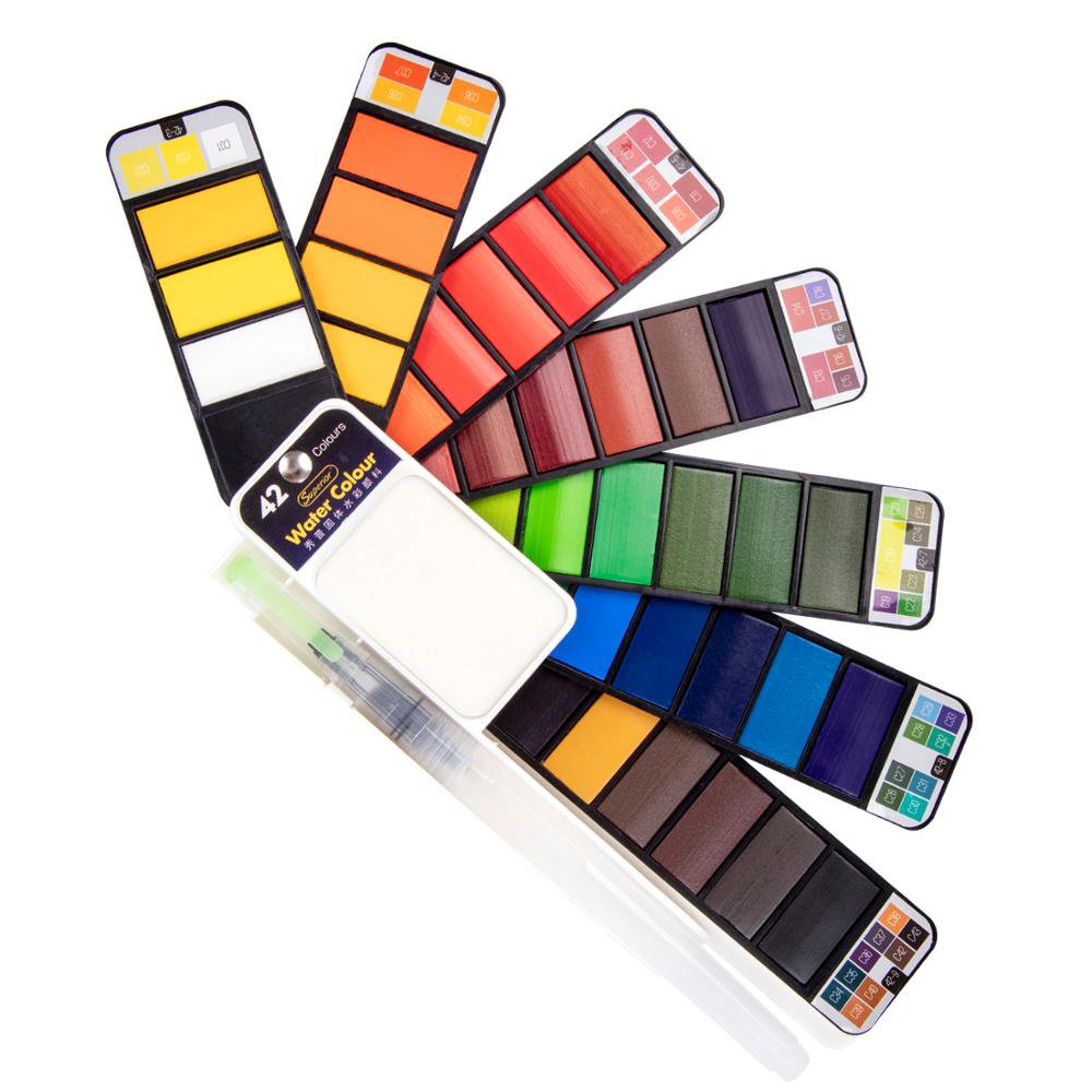 Superior 18/25/33/42Color Solid Watercolor Paint Set With Water Brush