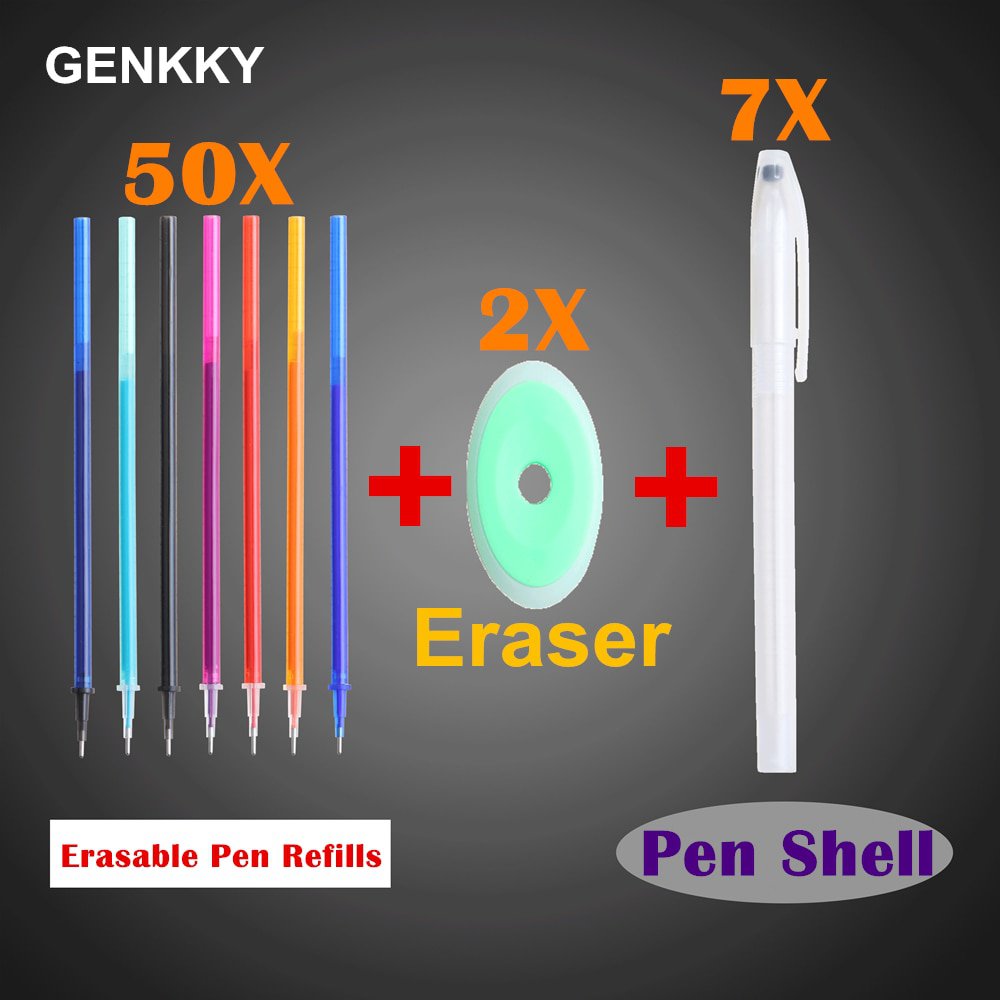 59PCS Erasable Pen Refill Set Pen Shell Washable Handle 0.5mm 7colors