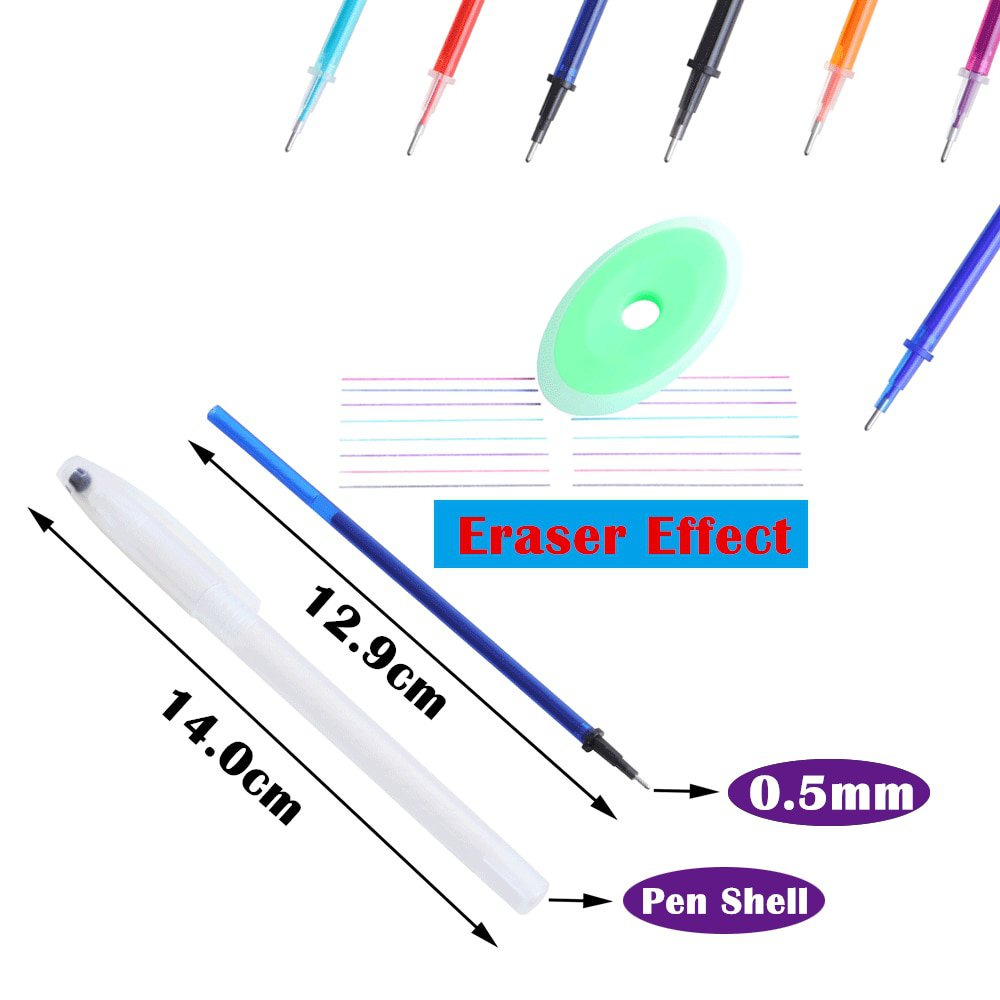 59PCS Erasable Pen Refill Set Pen Shell Washable Handle 0.5mm 7colors