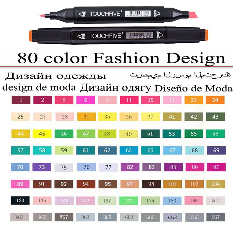 TouchFIVE Markers Hand Painted Manga Drawing Markers Pen Alcohol Based Sketch Oily Twin Brush Pen Bo