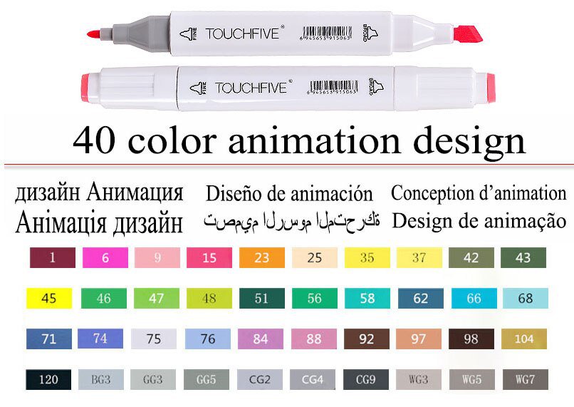 TouchFIVE Markers Hand Painted Manga Drawing Markers Pen Alcohol Based Sketch Oily Twin Brush Pen Bo