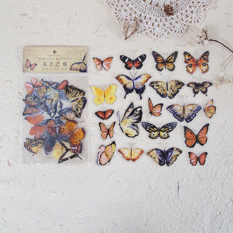 Mr.paper 8 Designs 40Pcs/lot Butterfly Deco Stickers Scrapbooking Bullet Journal Toy Plants Deco Alb
