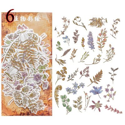 60pcs Travel Stickers Vintage Retro Green Plants Flowers Washi Paper Stationery Stickers Decorations