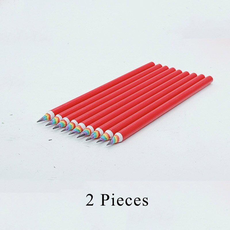 2 pcs Cute Rainbow Wooden 2B Pencils Kawaii Gradient Student Cylindrical Pencil For Kids Gift School
