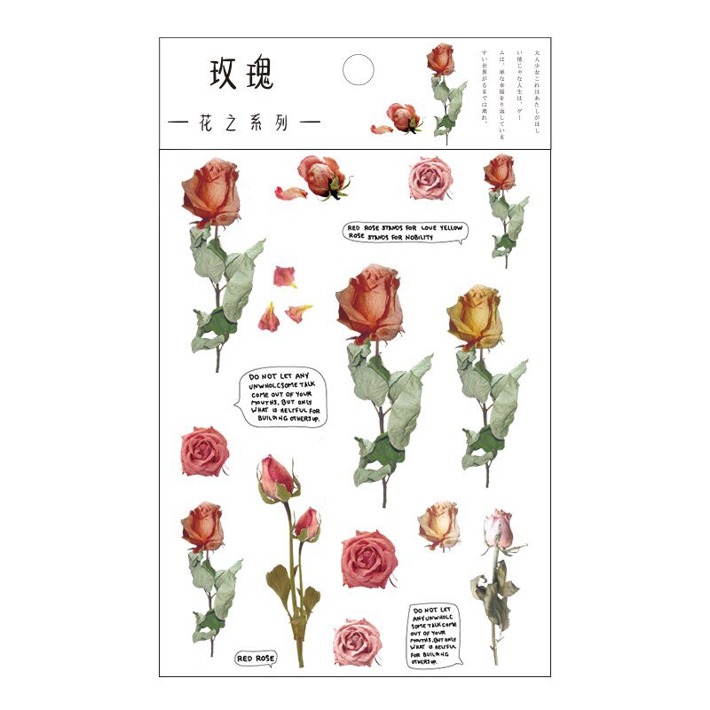 Journamm 12 Designs Natural Daisy Clover Japanese Words Stickers Transparent PET Material Flowers Le