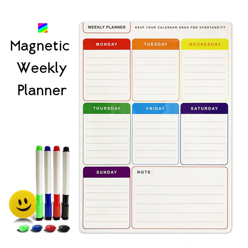 A3 Magnetic Weekly & Monthly Planner Whiteboard Fridge Magnet Flexible Daily Message Drawing Ref