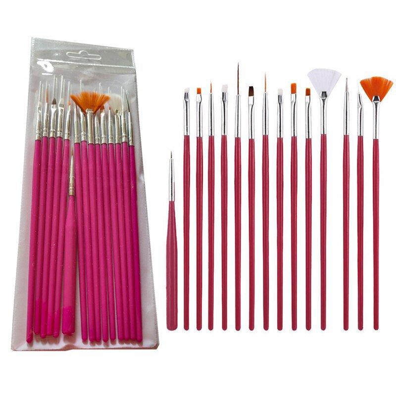 15pcs Long Tail Brush Pen Plastic Handle Pull Hook Line Pen Nail Artists Set Short Miniature Detail