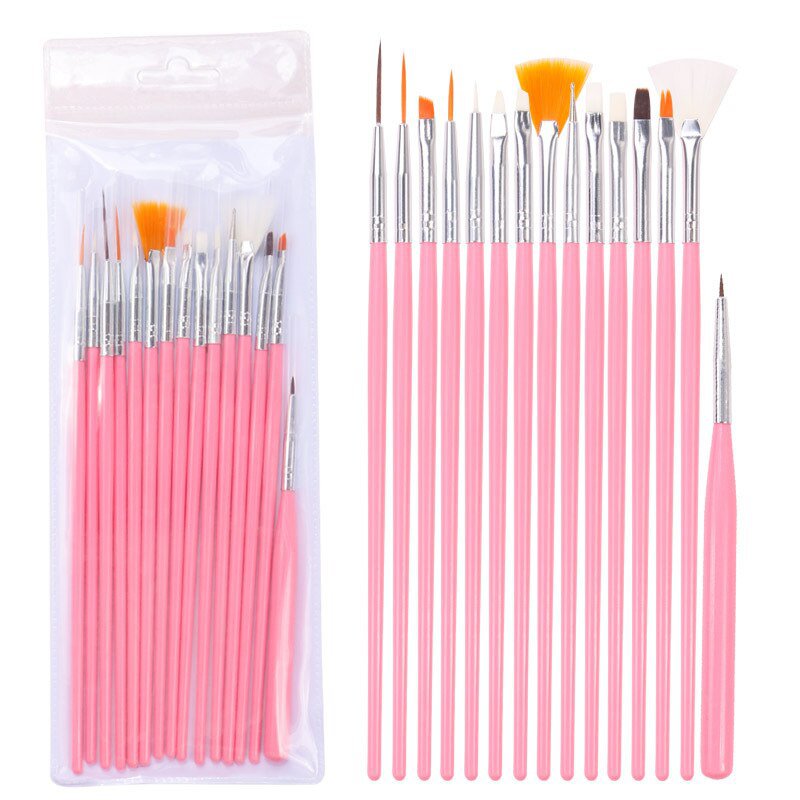 15pcs Long Tail Brush Pen Plastic Handle Pull Hook Line Pen Nail Artists Set Short Miniature Detail