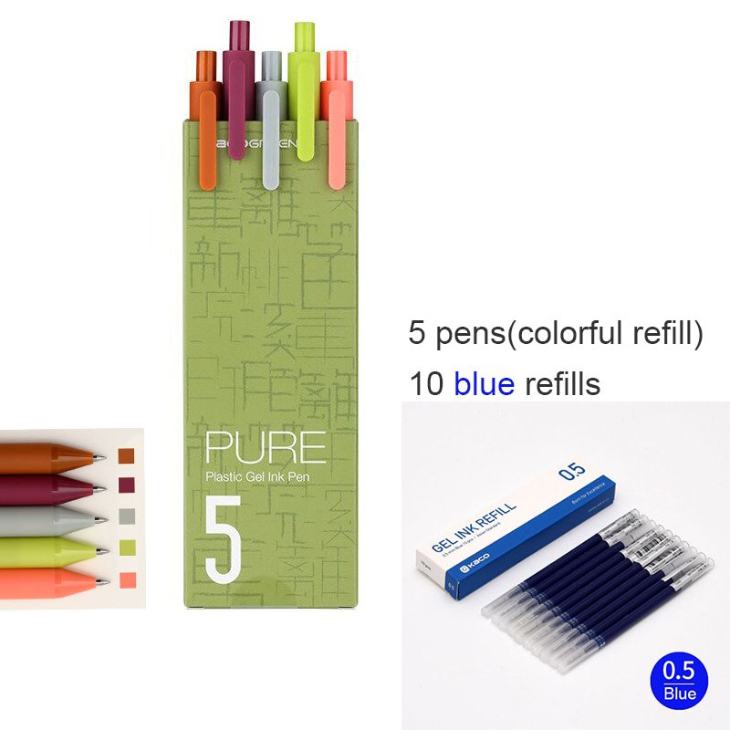 5pcs/pack Xiaomi KACO Sign Pen Gel Pen 0.5mm Refill Smooth Ink Writing Durable Signing Pen 5 Colors
