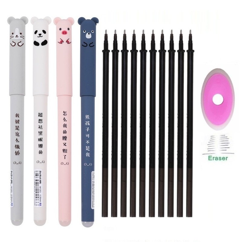 Erasable Pen Set Washable Handle Black Blue Ink Writing Gel Pen