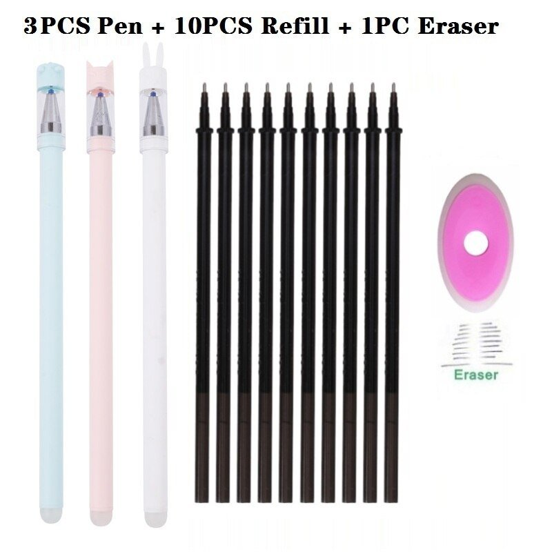Erasable Pen Set Washable Handle Black Blue Ink Writing Gel Pen Rollerball Pens For School Office St