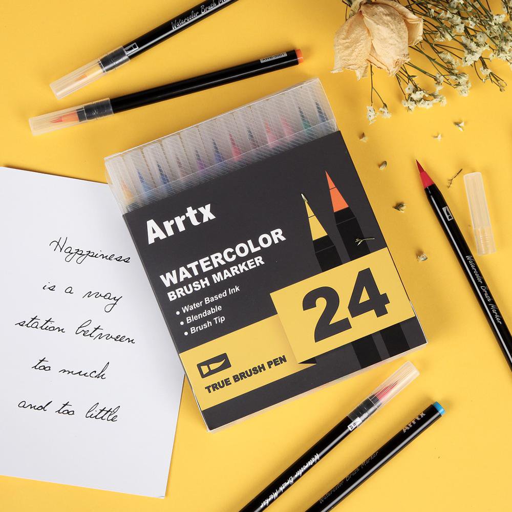 Arrtx 24/48 Colors True Brush Marker Pens Professional Water-Based ...