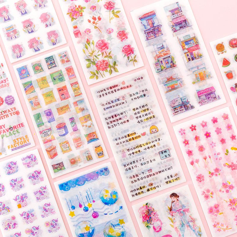 6Sheets Kawaii Stationery Stickers Cute Unicorn Flower Stickers Heart