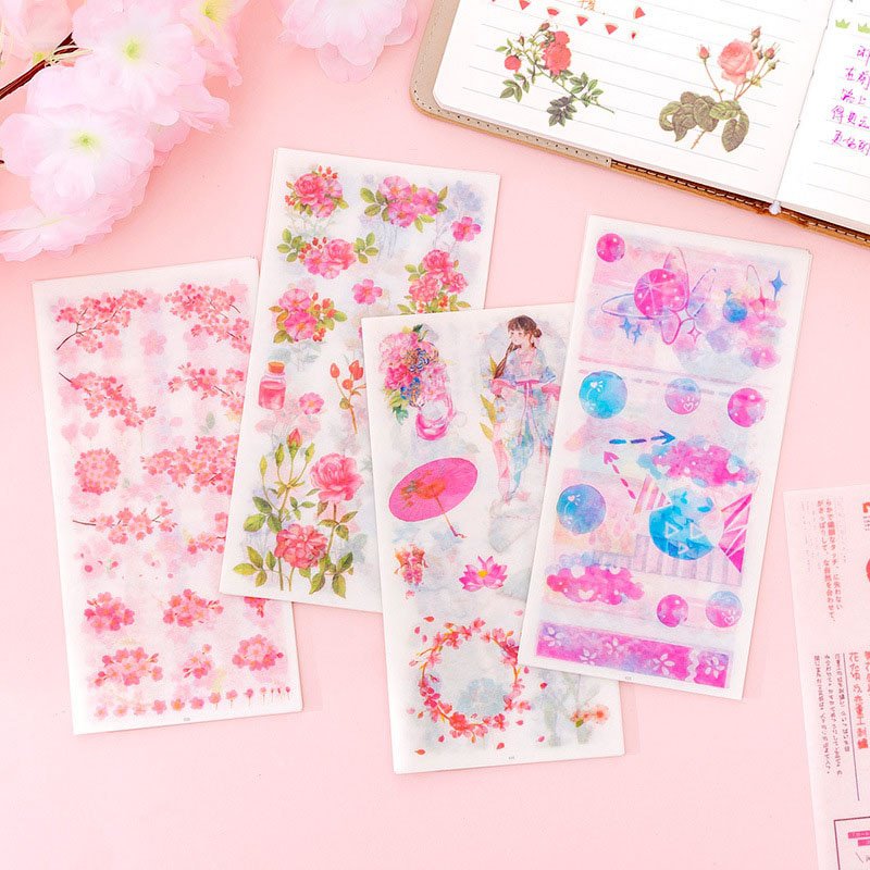 6Sheets Kawaii Stationery Stickers Cute Unicorn Flower Stickers Heart ...