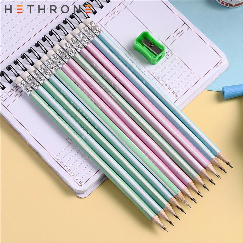Hethrone 12pcs simple wooden pencils for school Student writing drawing pencil set crayons sketch gr