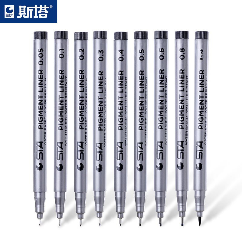 STA 9Pcs/Lot Black micron pen Hook Liner sketch markers Drawing Waterproof Art Supplies Manga Comic 