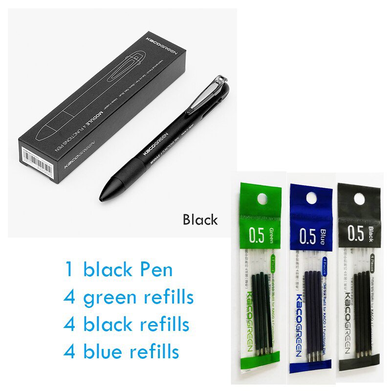 Original KACO 4 In 1 Multifunction Pens 0.5mm Black Blue Red Refill Gel