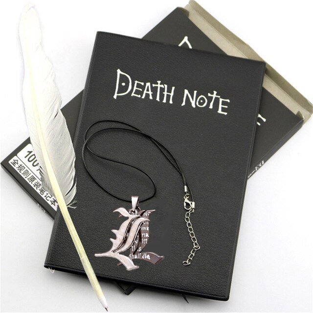 A5 Anime Death Note Notebook Set Leather Journal and Necklace Feather Pen Journal Death Note Pad for