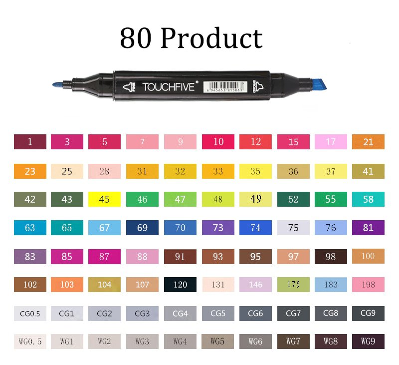 TOUCHFIVE 80 Color Markers Manga Drawing Markers Pen Alcohol Based Sketch Felt-Tip Oily Twin Brush P