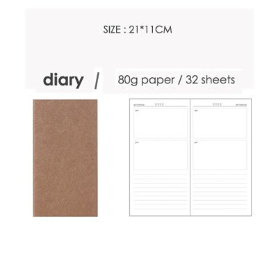 JIANWU Creative kraft paper Traveler notebook inside page Diary notebook Various styles - diary, 32 