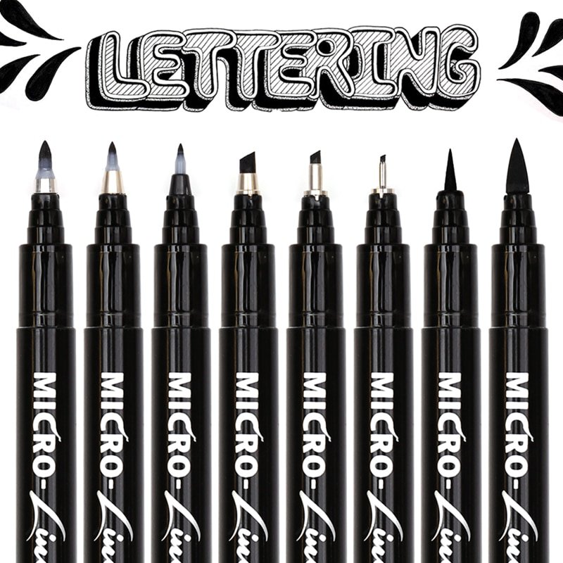 8Pcs Hand Lettering Pens Neelde Drawing Line Calligraphy Pen Waterproof Pigment Sketch Markers Pen F