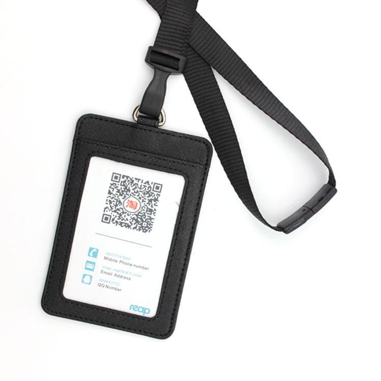 Leather Id Holders Case PU Business Badge Card Holder with Necklace Lanyard LOGO customize print