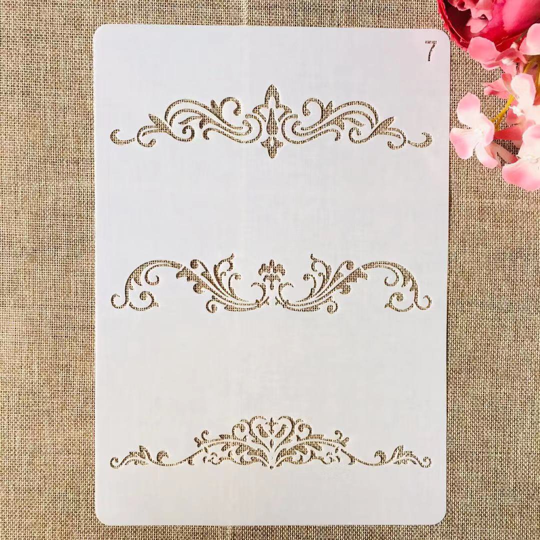 1Pcs A4 29cm Flower Border Edge Line DIY Layering Stencils Painting Scrapbook Coloring Embossing Alb