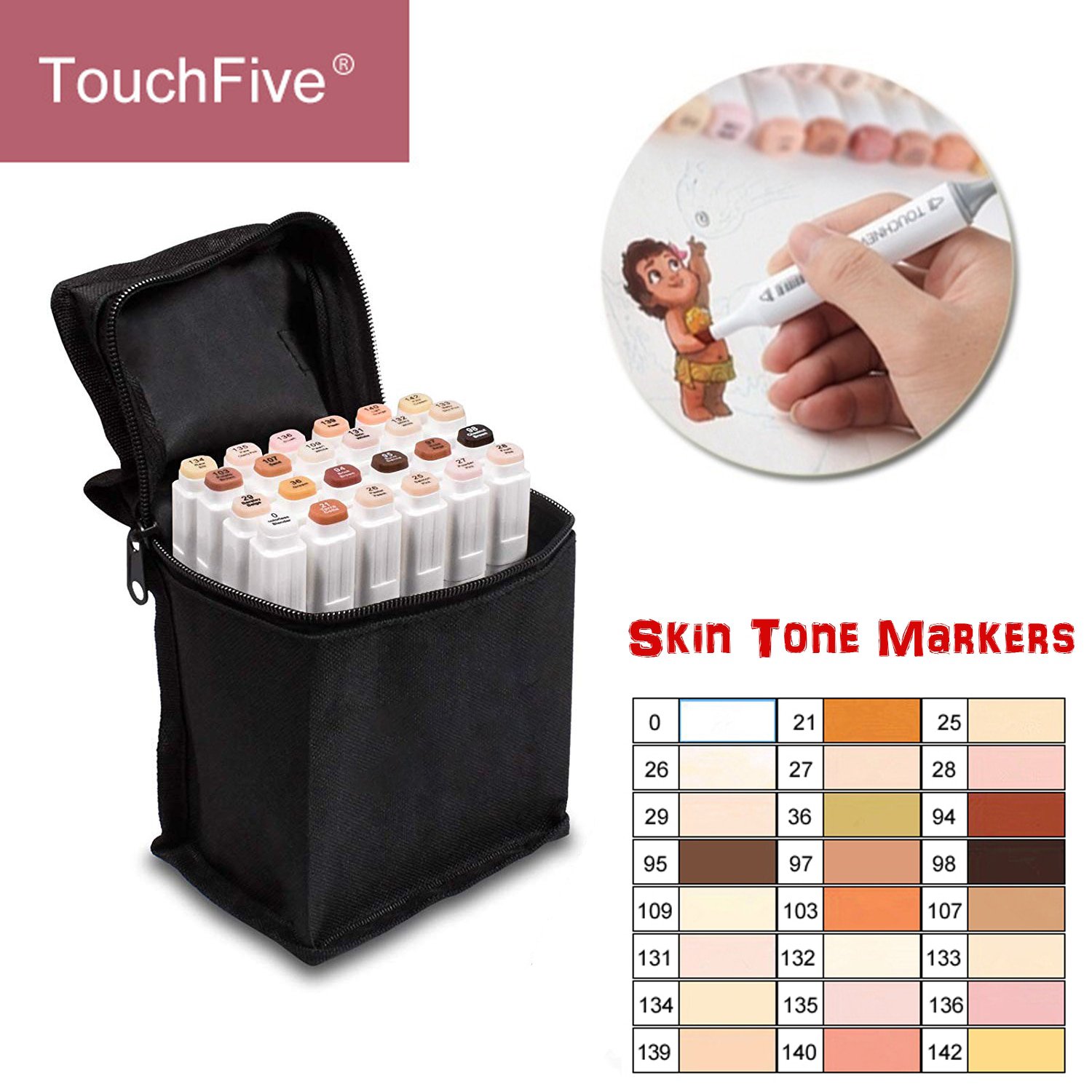TOUCHFIVE 24 Colors Skin Tones Set Art Markers Pen Artist Dual Headed