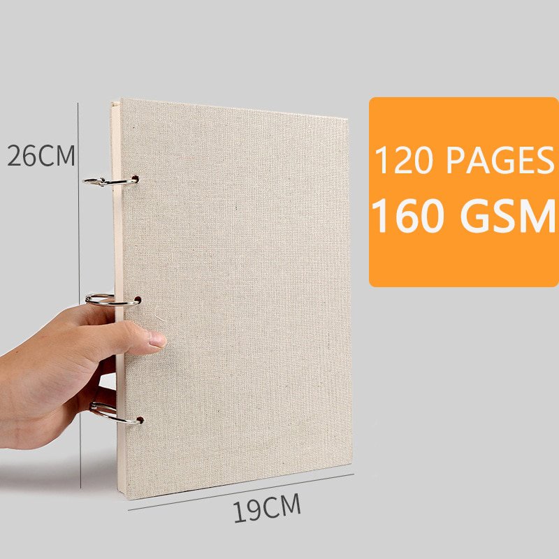Retro Spiral Sketchbook Linen hardcover, 120 pages 160 GSM, Refillable Suitable for pencils, fountai
