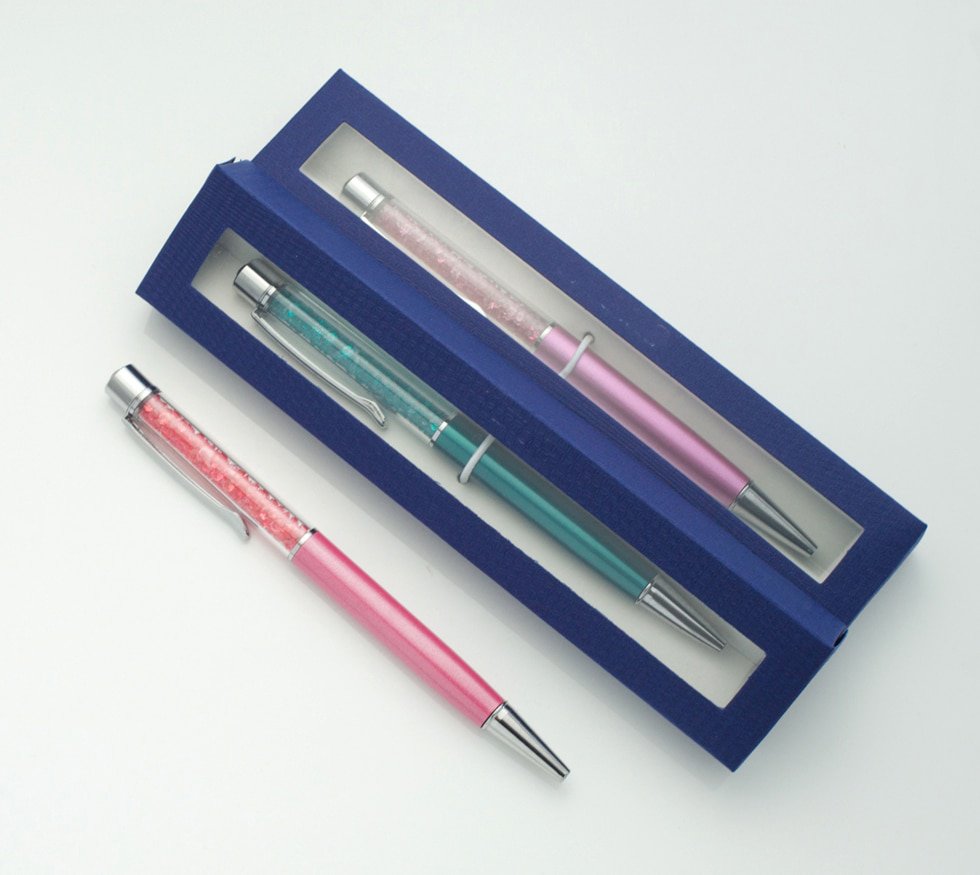 Creative Diamond on top Crystal ballpoint pen with gift box case promotional items gift pen - Blue, 