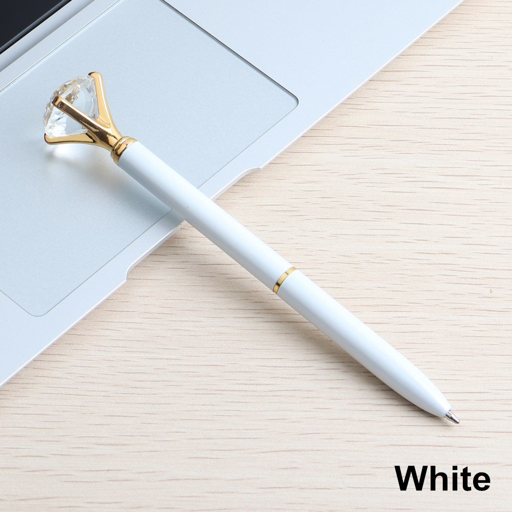 Big Carat Diamond Crystal Pen Gem Ballpoint Pen Ring Wedding Office Metal Ring Roller Ball Pen 22Col