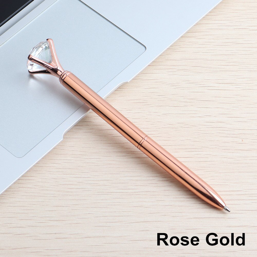 Big Carat Diamond Crystal Pen Gem Ballpoint Pen Ring Wedding Office Metal Ring Roller Ball Pen 22Col