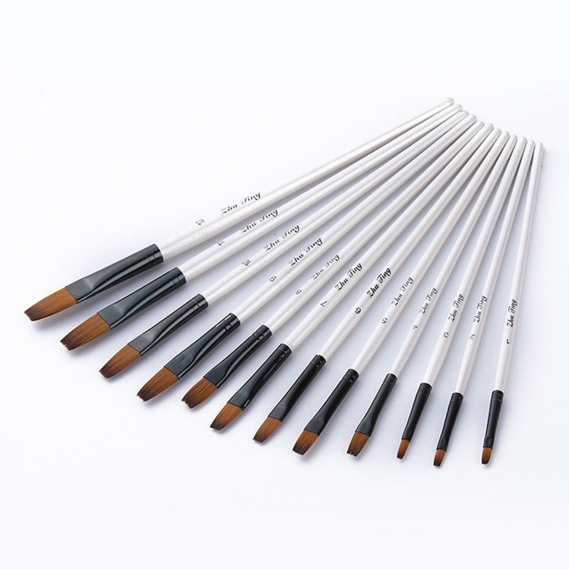 12 PCS/lot Wooden Handle Nylon Hair Paint Brushes Professional Oil Watercolor Paintbrush Set Paintin