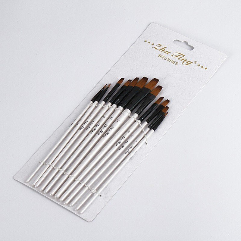 12 PCS/lot Wooden Handle Nylon Hair Paint Brushes Professional Oil Watercolor Paintbrush Set Paintin