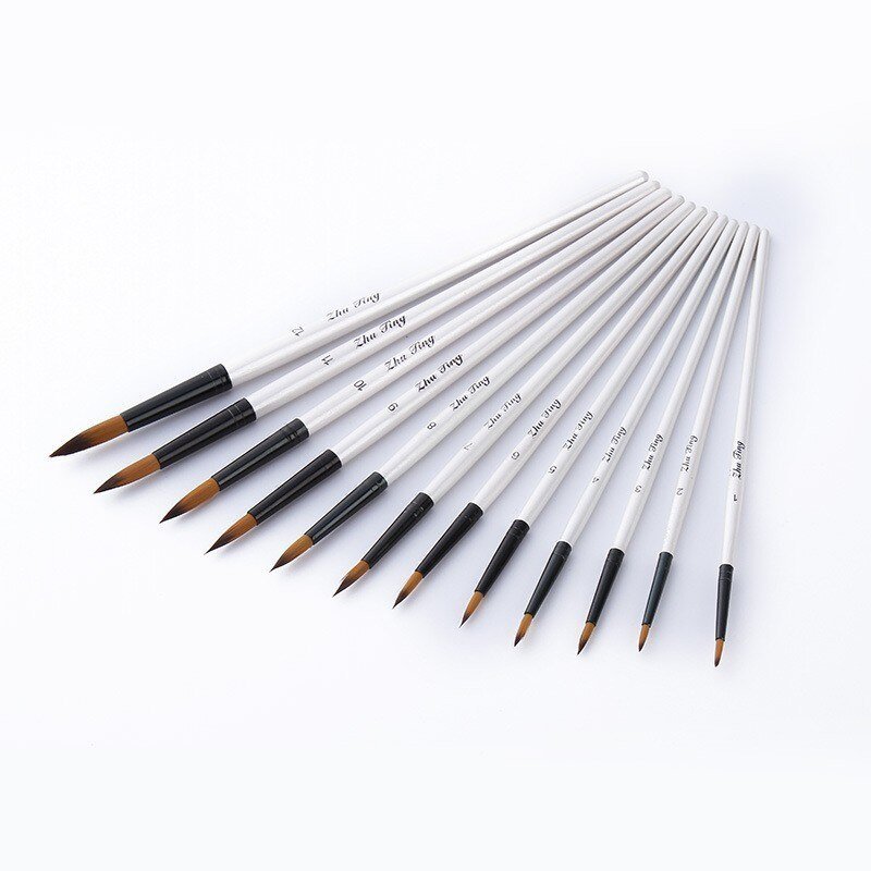 12 PCS/lot Wooden Handle Nylon Hair Paint Brushes Professional Oil Watercolor Paintbrush Set Paintin