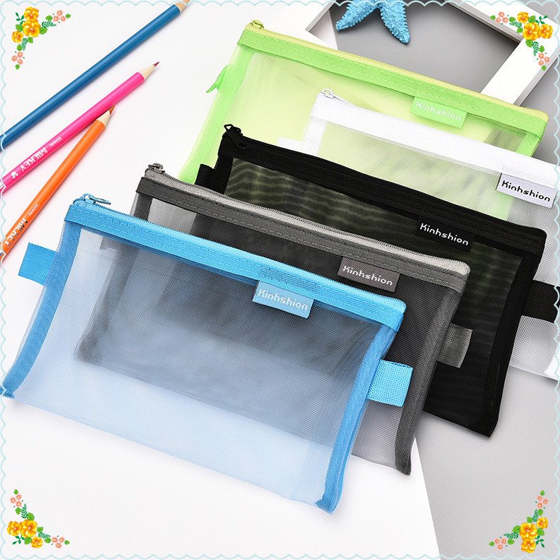 New Simple Transparent Mesh Pencil Case Office Student Pencil Cases ...