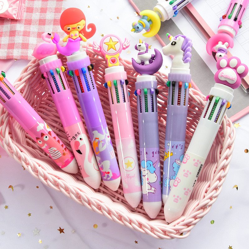 10 Colors Unicorn Pens Black Ballpoint Pen For School Office Supply ...