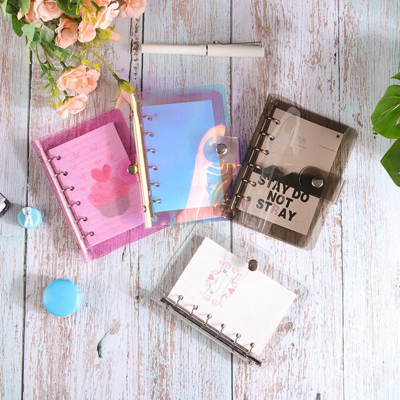 Yiwi A5 A6 A7 PVC Rainbow laser Transparent Notebook diary Cover Glitter Loose leaf Note Book Planne