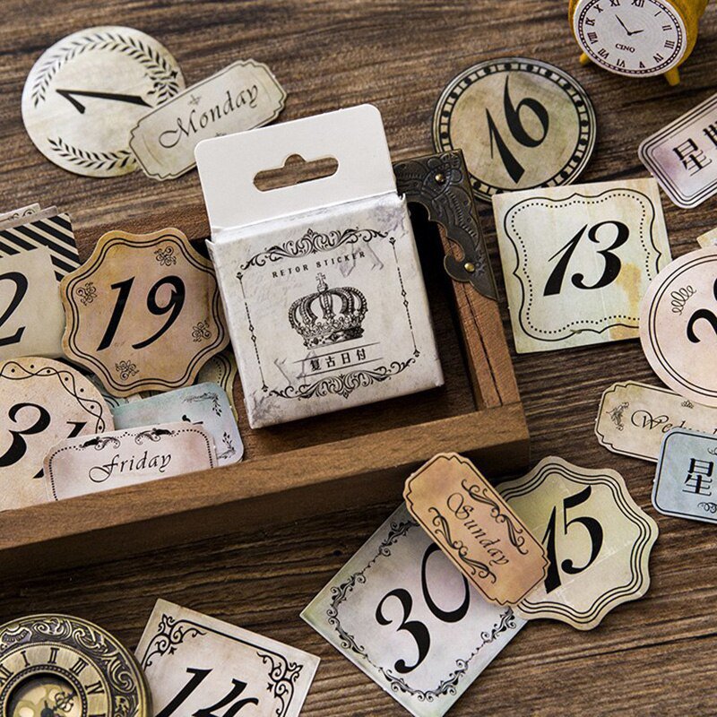 45pcs/box Stationery Stickers Vintage Stamp Sealing Label Travel Stickers Decorations Scrapbooking D