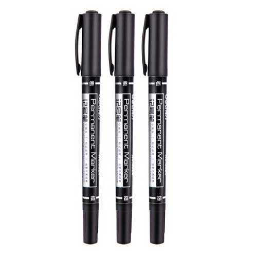 3pcs/set Twin Tip Permanent Marker Black/Blue/Red Waterproof Fine Point Marker pen for School Office