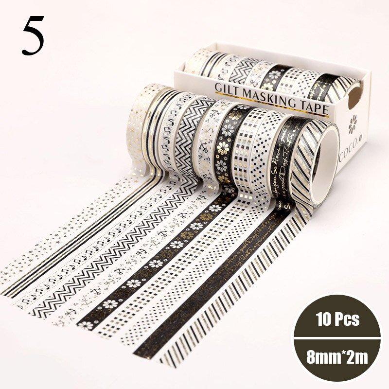 10 Pcs/Set Gold Foil Washi Tape Cute Heart Masking Tape Decorative Adhesive Tape Sticker Scrapbookin