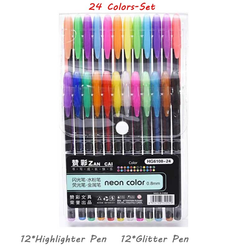 12/24/36/48 Colors/set Highlighter Glitter Gel Pen for Coloring Books