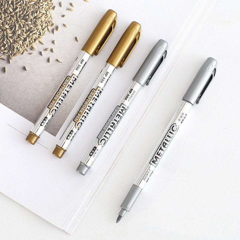 2 Pcs Paint Pen Metal Waterproof Permanent Paint Marker Pens Sharpie 1